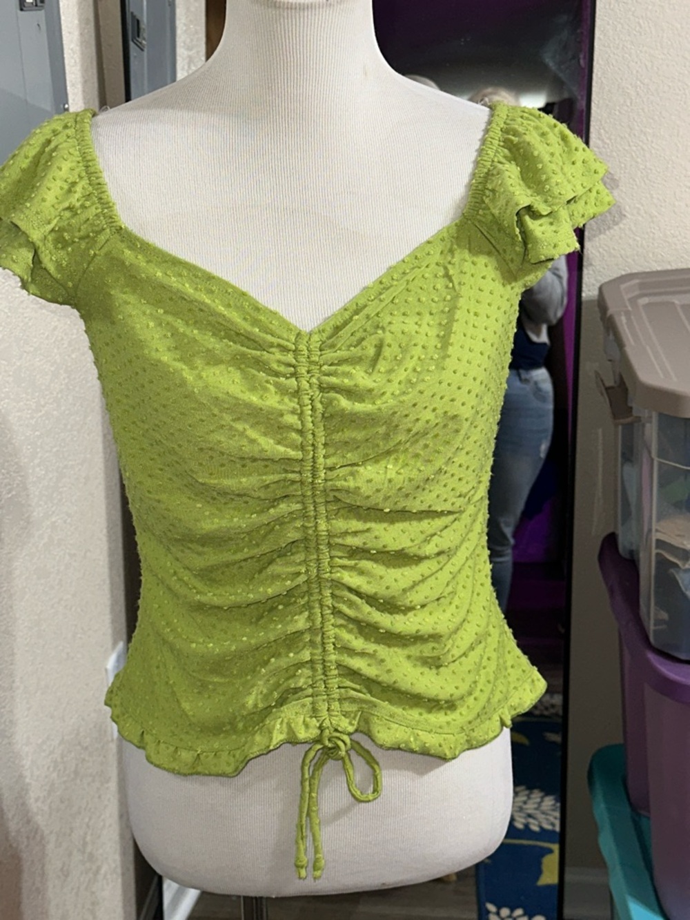 Bwear Lime Green Ruched Tie-Front Crop Top